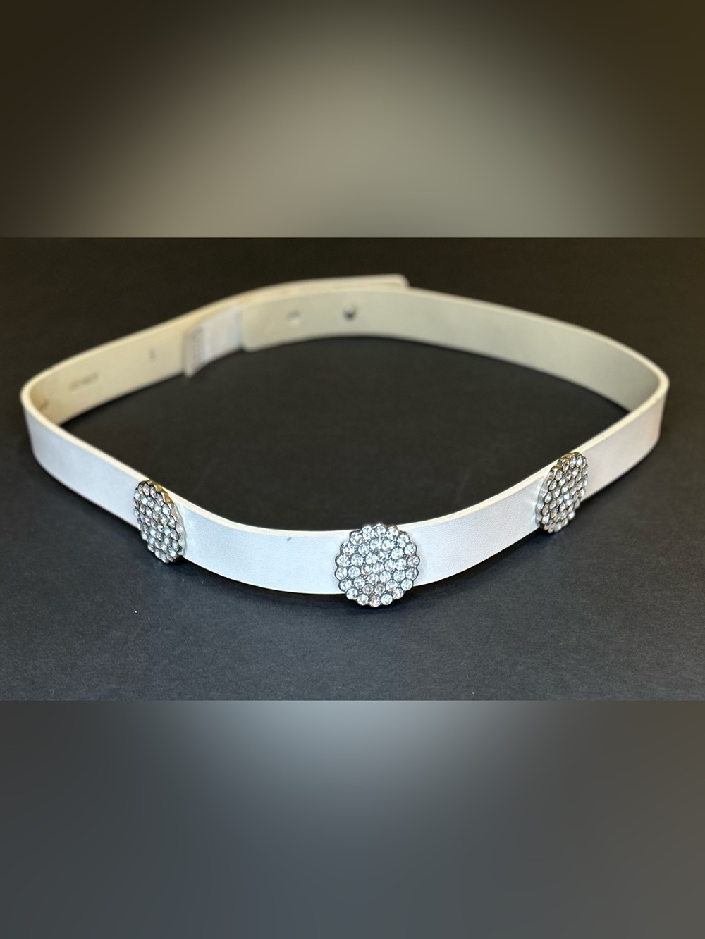 Kate Spade Pave Rhinestone Leather Belt Ivory White Size S